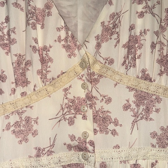 Lucca Vintage Floral Cream & Pink Button Front Maxi Dress Size Medium - Picture 3 of 10